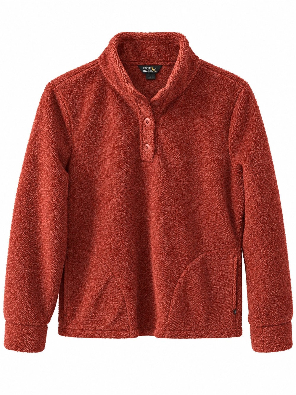 Eddie Bauer Rust Red Textured Fleece Button Neck Pullover Womens Small